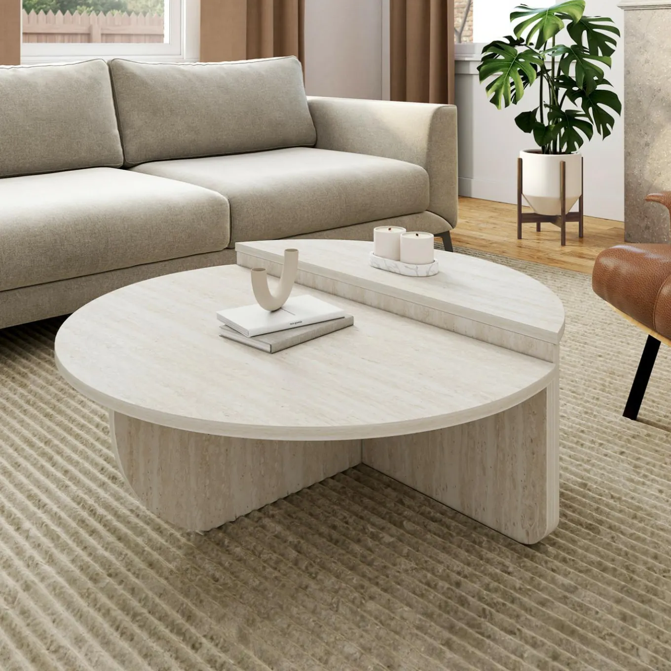 IDMarket Tables basses rondes effet travertin* Collection Contemporaine|Tables Basses