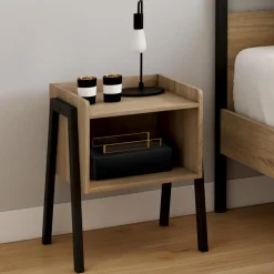IDMarket Tables de chevet 1 niche bois et pieds métal noir - lot de 2* Tables De Chevet|Collection Industrielle