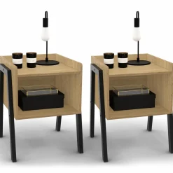 IDMarket Tables de chevet 1 niche bois et pieds métal noir - lot de 2* Tables De Chevet|Collection Industrielle