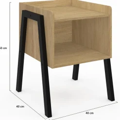 IDMarket Tables de chevet 1 niche bois et pieds métal noir - lot de 2* Tables De Chevet|Collection Industrielle