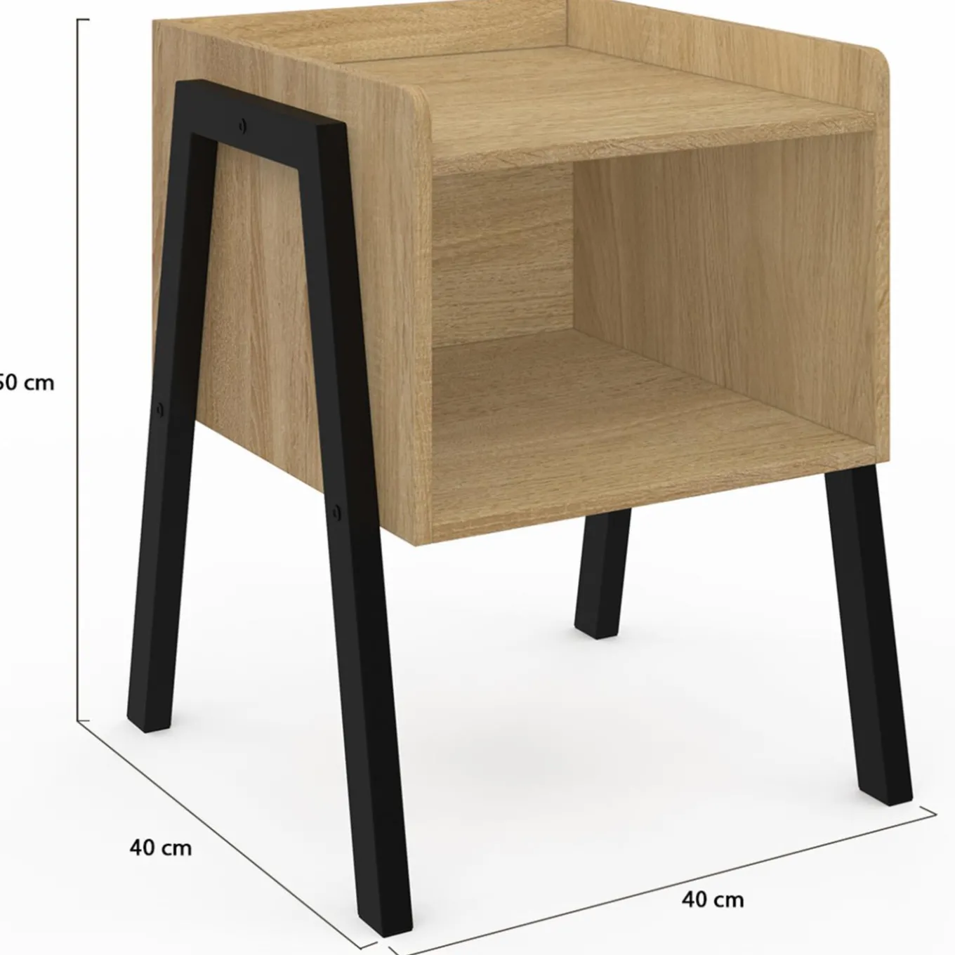 IDMarket Tables de chevet 1 niche bois et pieds métal noir - lot de 2* Tables De Chevet|Collection Industrielle