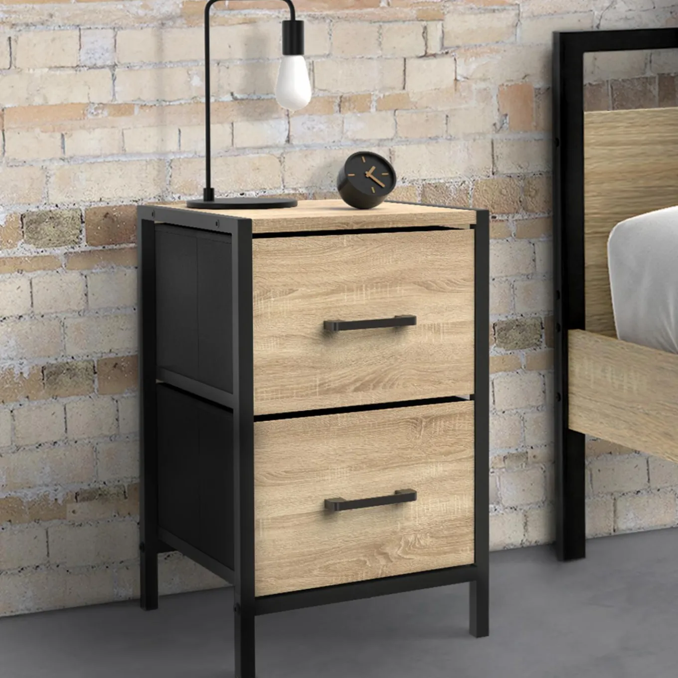 IDMarket Tables de chevet 2 tiroirs en tissu style industriel - lot de 2* Meubles Tiroirs|Meubles Bas