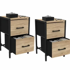 IDMarket Tables de chevet 2 tiroirs en tissu style industriel - lot de 2* Meubles Tiroirs|Meubles Bas