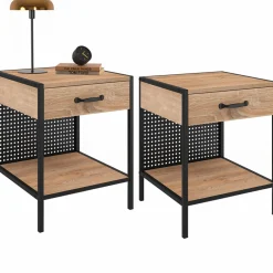IDMarket Tables de chevet acier perforé avec 1 tiroir design industriel* Meubles Tiroirs|Collection Industrielle