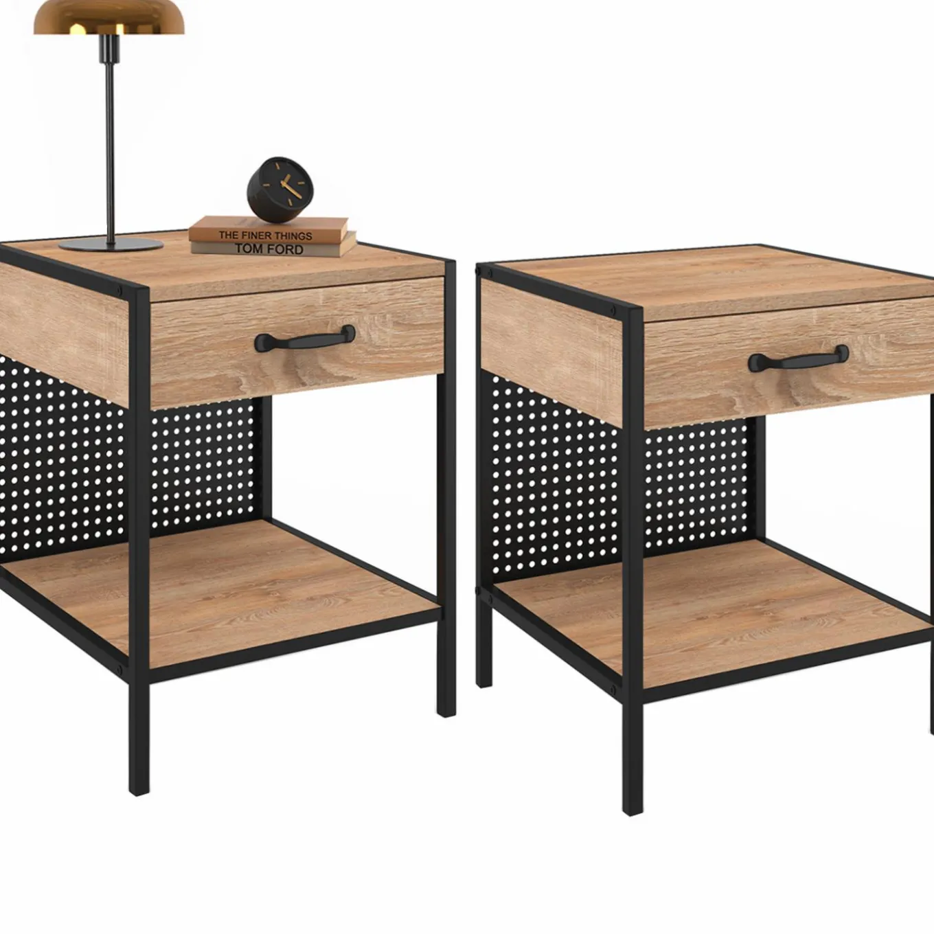 IDMarket Tables de chevet acier perforé avec 1 tiroir design industriel* Meubles Tiroirs|Collection Industrielle