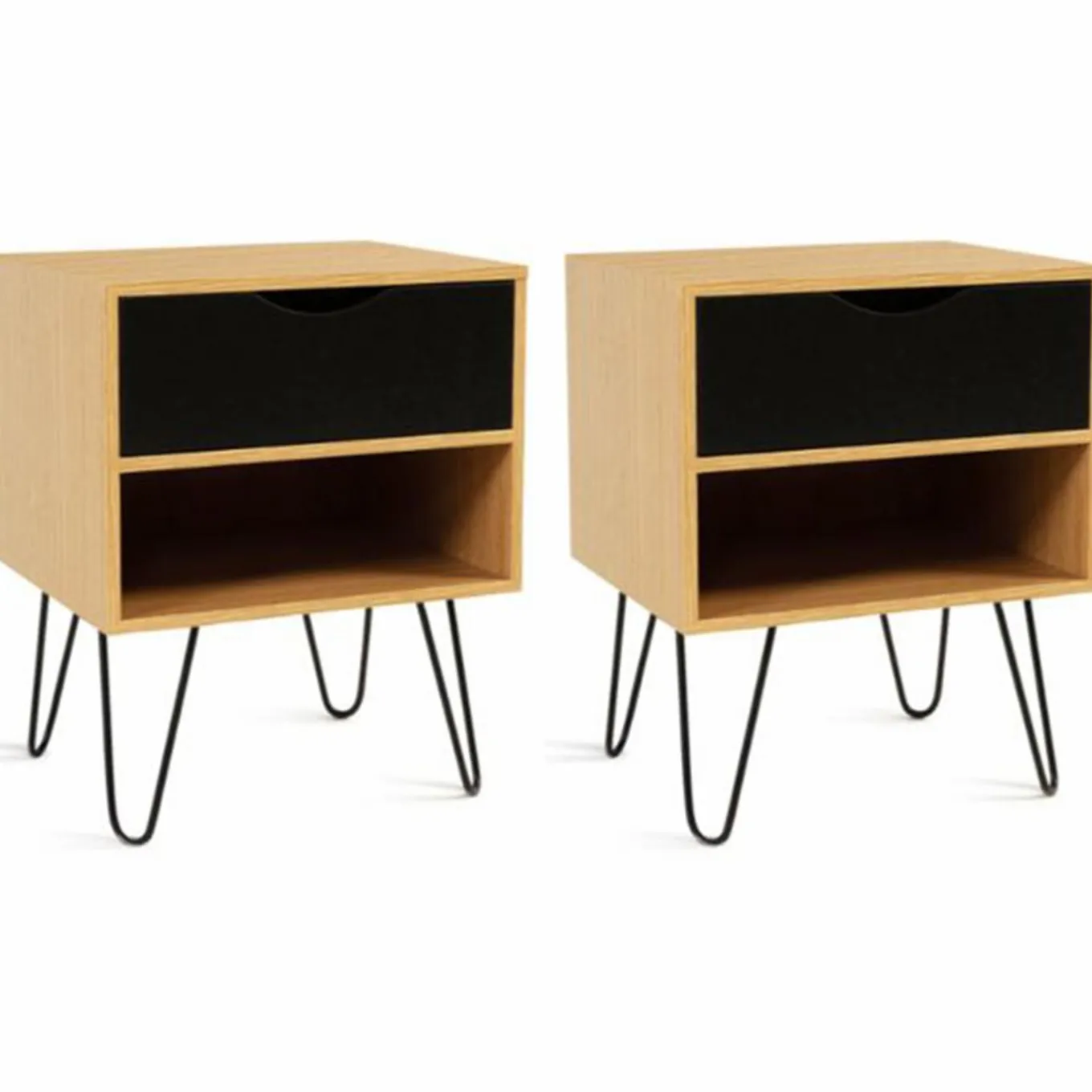 IDMarket Tables de chevet bois et métal pieds épingle* Meubles Tiroirs|Collection Vintage