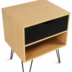 IDMarket Tables de chevet bois et métal pieds épingle* Meubles Tiroirs|Collection Vintage