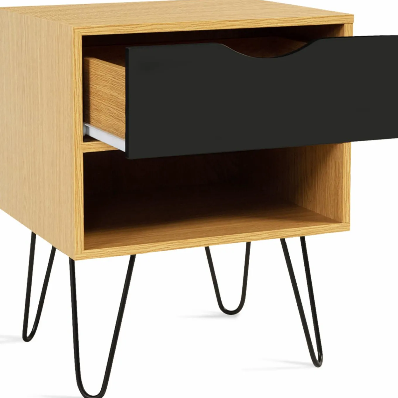 IDMarket Tables de chevet bois et métal pieds épingle* Meubles Tiroirs|Collection Vintage