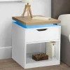 IDMarket Tables de chevet LED avec tiroir blanc et plateau effet bois* Meubles Tiroirs|Collection Design