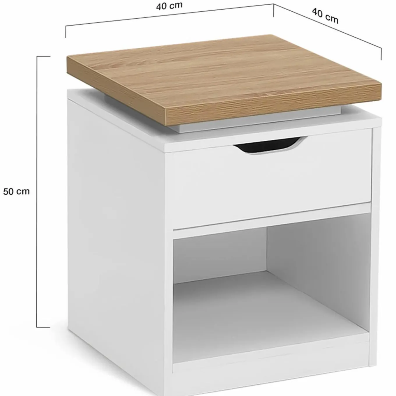 IDMarket Tables de chevet LED avec tiroir blanc et plateau effet bois* Meubles Tiroirs|Collection Design