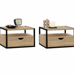 IDMarket Tables de chevet murales bois et métal style industriel* Meubles Tiroirs|Meubles Bas