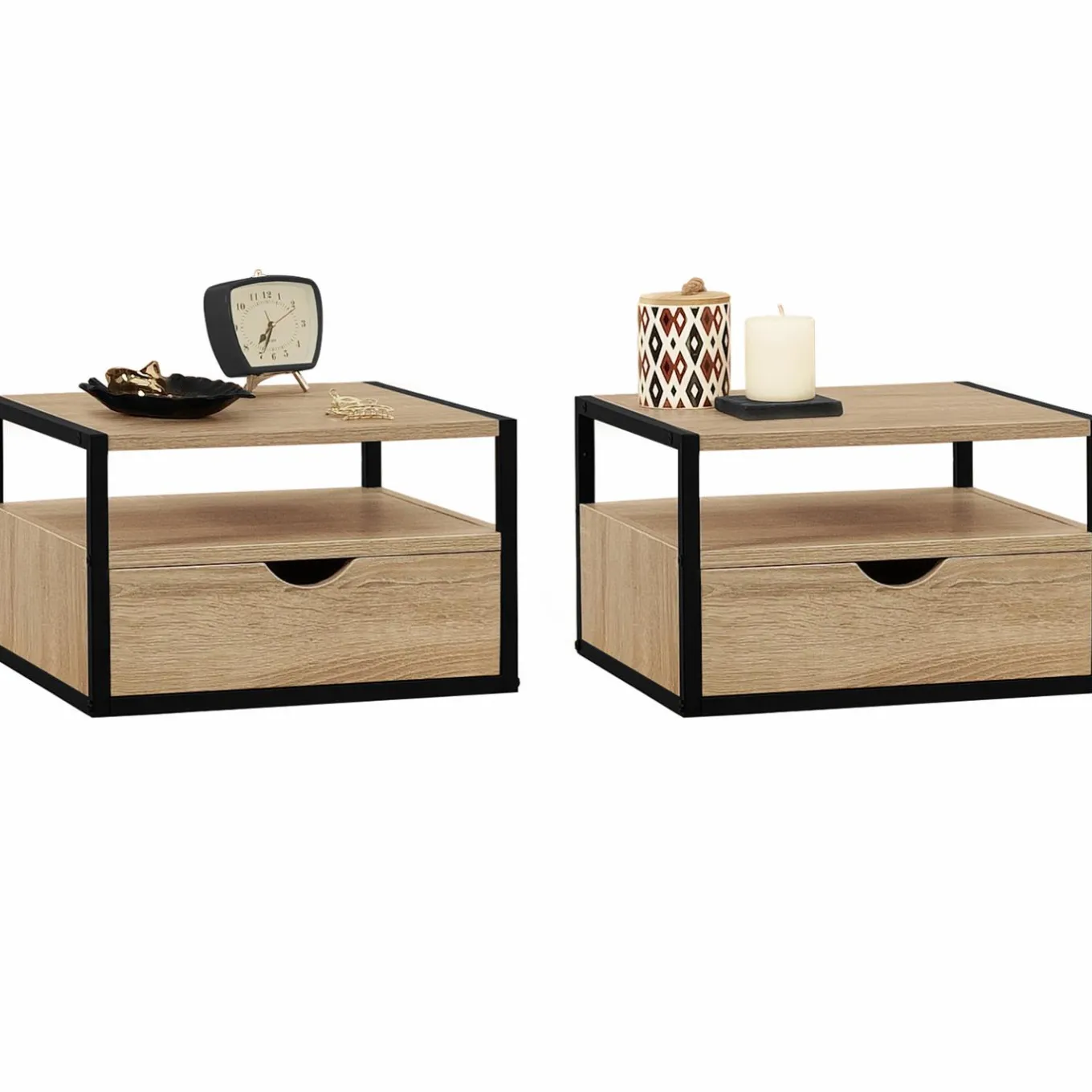 IDMarket Tables de chevet murales bois et métal style industriel* Meubles Tiroirs|Meubles Bas