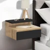 IDMarket Tables de chevet murales bois façon hêtre et noires avec tiroir et tablette* Meubles Tiroirs|Collection Design