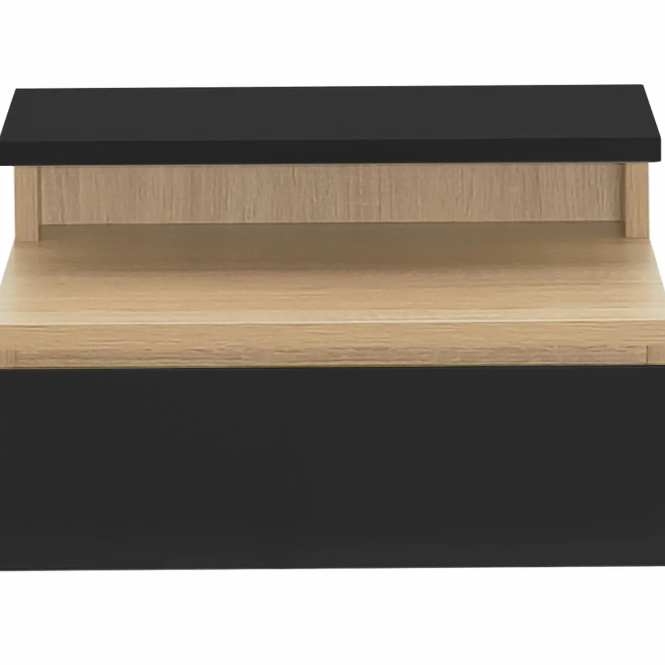 IDMarket Tables de chevet murales bois façon hêtre et noires avec tiroir et tablette* Meubles Tiroirs|Collection Design