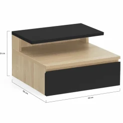 IDMarket Tables de chevet murales bois façon hêtre et noires avec tiroir et tablette* Meubles Tiroirs|Collection Design