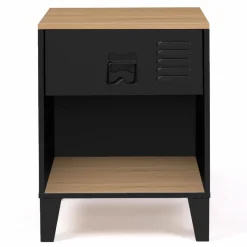 IDMarket Tables de chevet noires bois façon hêtre et métal style industriel* Chambre Complète Adulte|Tables De Chevet