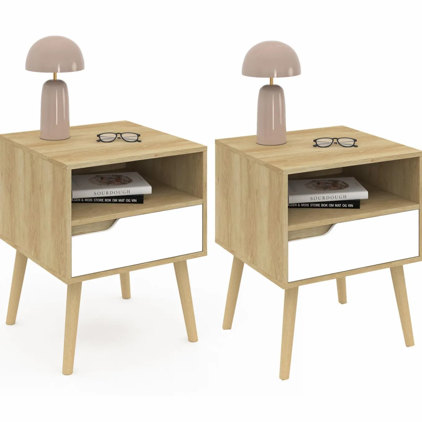 IDMarket Tables de chevet scandinaves bois blanc et effet hêtre* Meubles Tiroirs|Meubles Bas