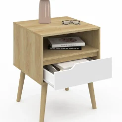 IDMarket Tables de chevet scandinaves bois blanc et effet hêtre* Meubles Tiroirs|Meubles Bas