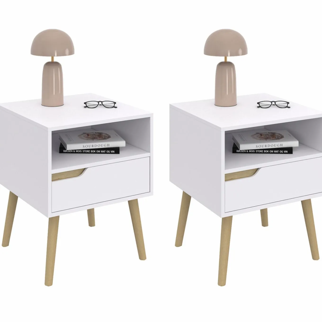 IDMarket Tables de chevet scandinaves avec 1 tiroir blanches et bois* Meubles Tiroirs|Meubles Bas