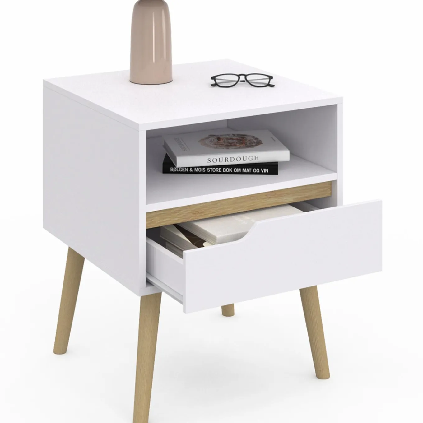 IDMarket Tables de chevet scandinaves avec 1 tiroir blanches et bois* Meubles Tiroirs|Meubles Bas