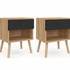 IDMarket Tables de chevet scandinaves hêtre et noir : lot de 2* Meubles Tiroirs|Meubles Bas
