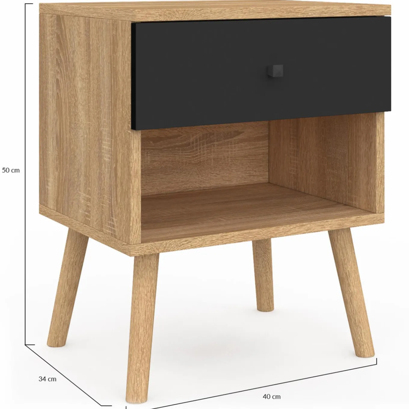 IDMarket Tables de chevet scandinaves hêtre et noir : lot de 2* Meubles Tiroirs|Meubles Bas