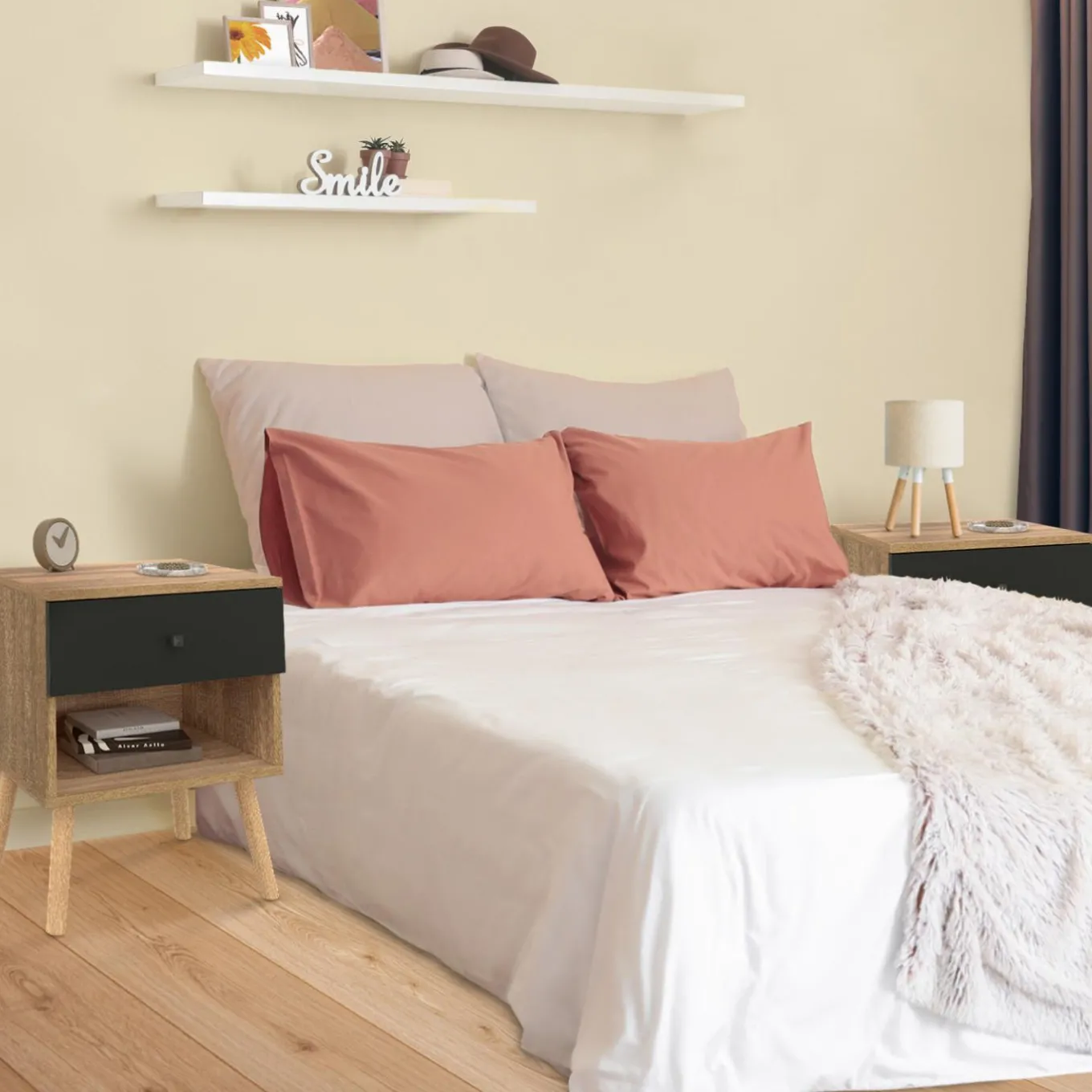 IDMarket Tables de chevet scandinaves hêtre et noir : lot de 2* Meubles Tiroirs|Meubles Bas