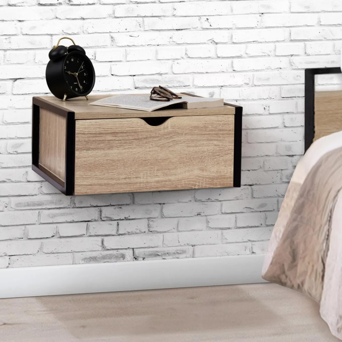 IDMarket Tables de chevet suspendues bois et métal style industriel* Meubles Bas|Meubles En Bois