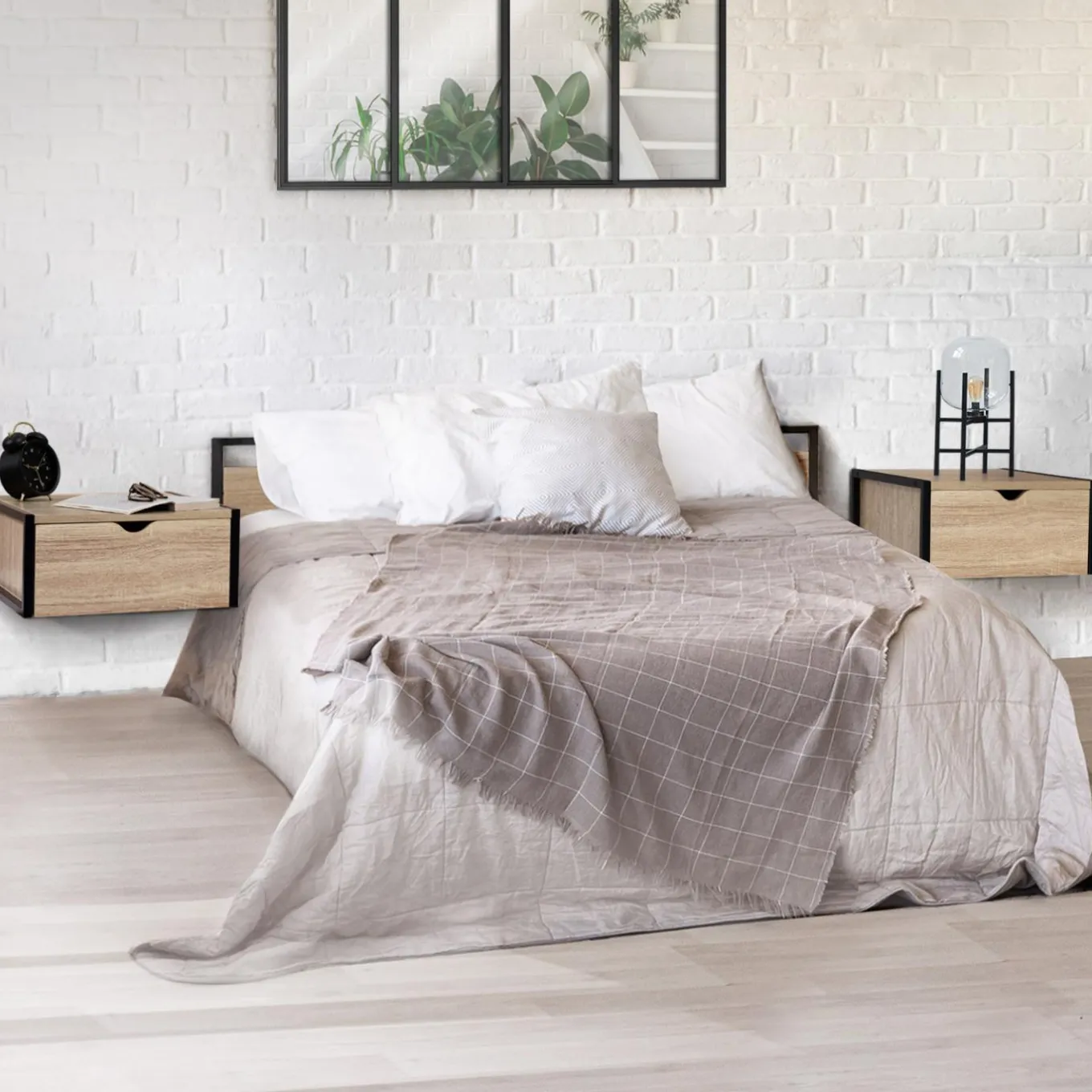 IDMarket Tables de chevet suspendues bois et métal style industriel* Meubles Bas|Meubles En Bois