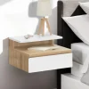 IDMarket Tables de chevet suspendues bois façon hêtre et blanches* Meubles Tiroirs|Collection Design