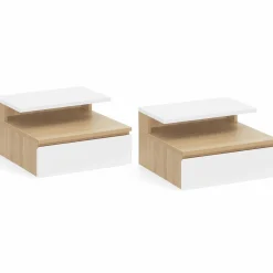 IDMarket Tables de chevet suspendues bois façon hêtre et blanches* Meubles Tiroirs|Collection Design