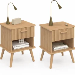 IDMarket Tables de chevet tasseau bois coloris chêne avec niche + 1 tiroir* Collection Design|Chambre Complète Adulte