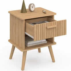IDMarket Tables de chevet tasseau bois coloris chêne avec niche + 1 tiroir* Collection Design|Chambre Complète Adulte