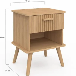 IDMarket Tables de chevet tasseau bois coloris chêne avec niche + 1 tiroir* Collection Design|Chambre Complète Adulte