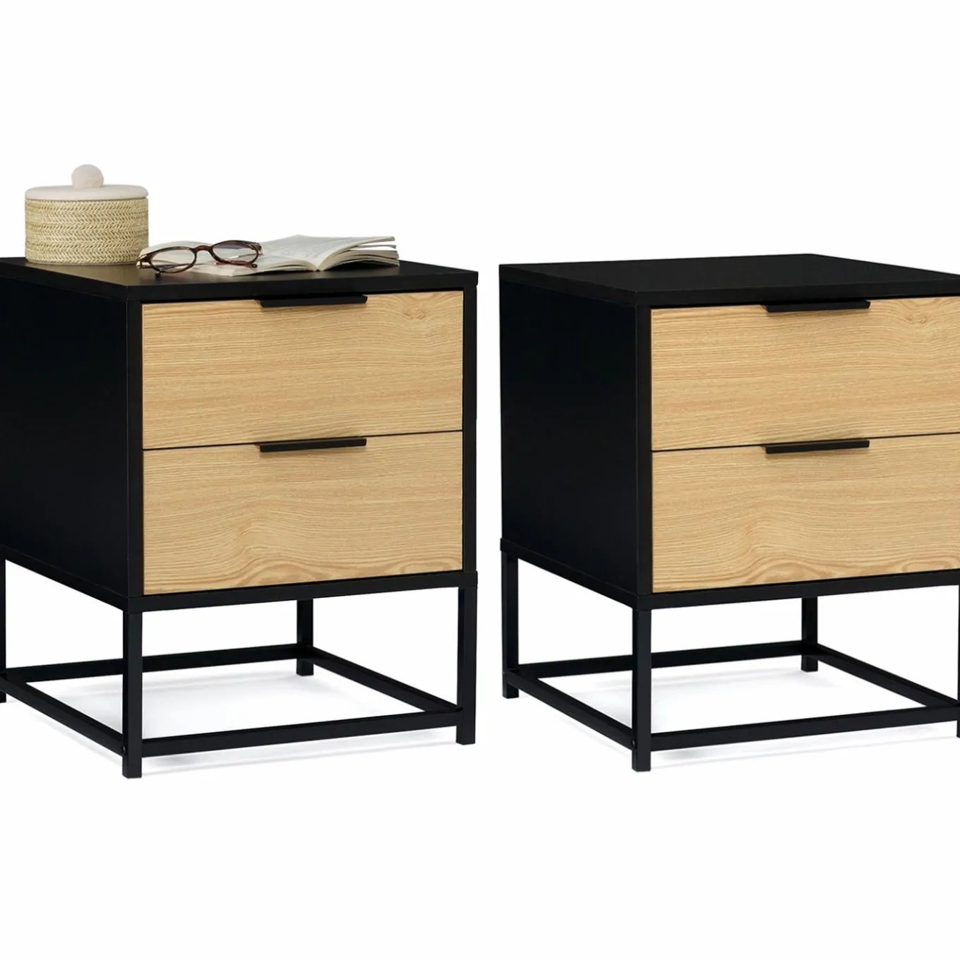 IDMarket Tables de chevets noir et bois industrielles* Meubles Tiroirs|Meubles Bas