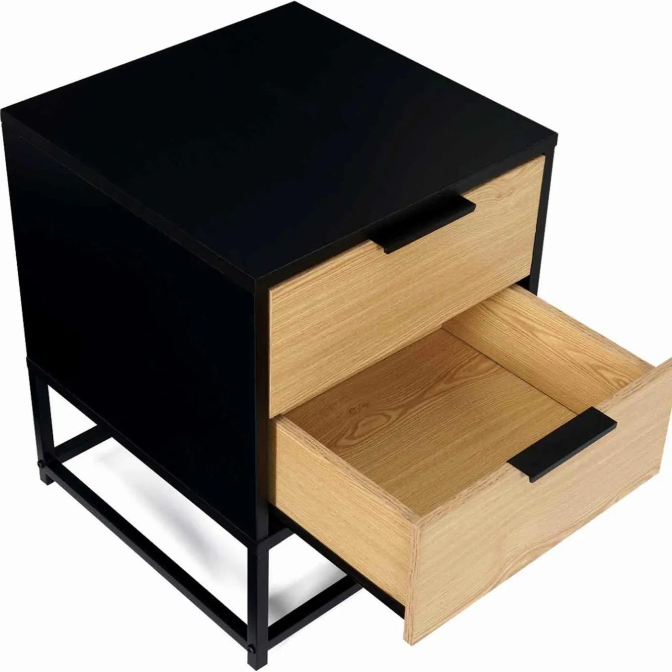 IDMarket Tables de chevets noir et bois industrielles* Meubles Tiroirs|Meubles Bas