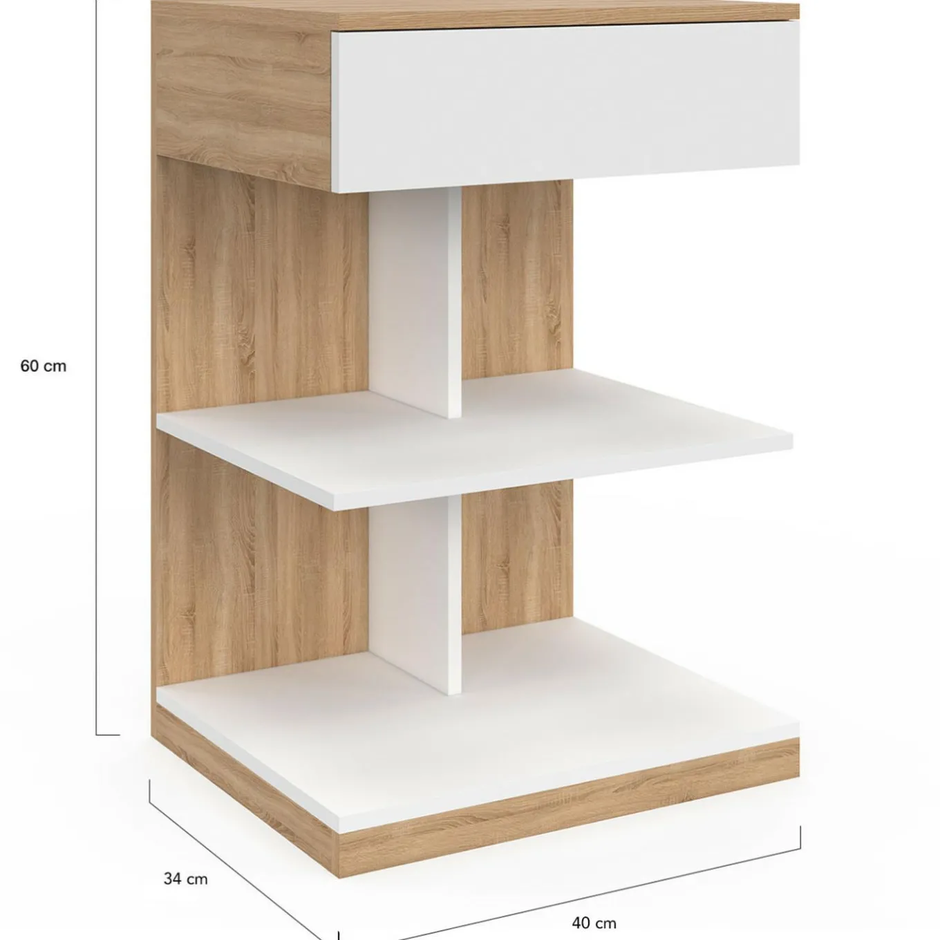 IDMarket Tables de nuit avec un tiroir et deux étagères* Collection Contemporaine|Collection Moderne