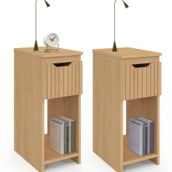 IDMarket Tables de nuit effet lattes et bois* Collection Contemporaine|Chambre Complète Adulte