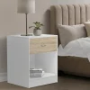 IDMarket Tables de nuit en bois blanc et façon hêtre avec tiroir* Meubles Bas|Meubles Blancs