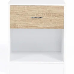 IDMarket Tables de nuit en bois blanc et façon hêtre avec tiroir* Meubles Bas|Meubles Blancs