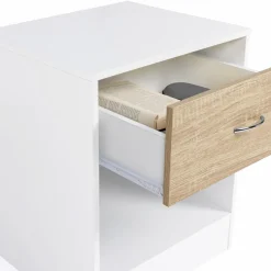 IDMarket Tables de nuit en bois blanc et façon hêtre avec tiroir* Meubles Bas|Meubles Blancs