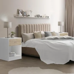 IDMarket Tables de nuit en bois blanc et façon hêtre avec tiroir* Meubles Bas|Meubles Blancs