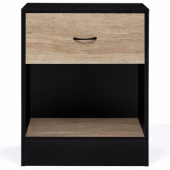 IDMarket Tables de nuit en bois noir et façon hêtre avec tiroir* Meubles Tiroirs|Meubles Bas