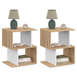 IDMarket Tables de nuit en forme de S effet hêtre et blanc* Collection Moderne|Chambre Complète Adulte