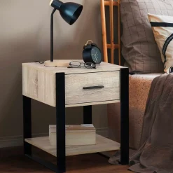 IDMarket Tables de nuit industrielles bois et noir 1 tiroir* Meubles Bas|Meubles En Bois