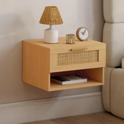IDMarket Tables de nuit murales cannage et bois* Collection Cannage|Chambre Complète Adulte
