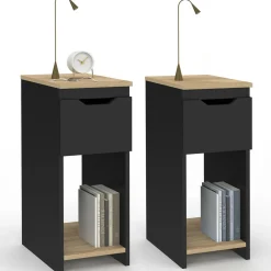 IDMarket Tables de nuit noir et bois avec 1 tiroir* Collection Contemporaine|Chambre Complète Adulte