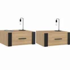 IDMarket Tables de nuit suspendues industrielles avec tiroir et étagère* Meubles Bas|Meubles En Bois
