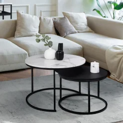 IDMarket Tables gigognes rondes effet marbre et bois noir* Collection Design|Collection Moderne