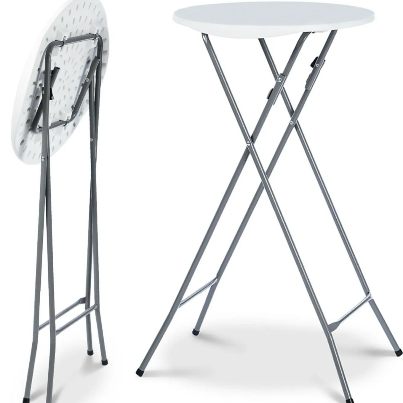 IDMarket Tables hautes pliantes d’extérieur + housses blanches* Mobilier Pliant D'Appoint